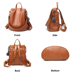 Anti Theft Leather Backpack