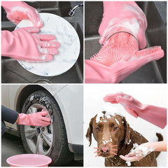 Silicone Dishwashing Gloves with Long Bristles