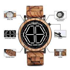 Handcrafted Digital LED Wooden Watch