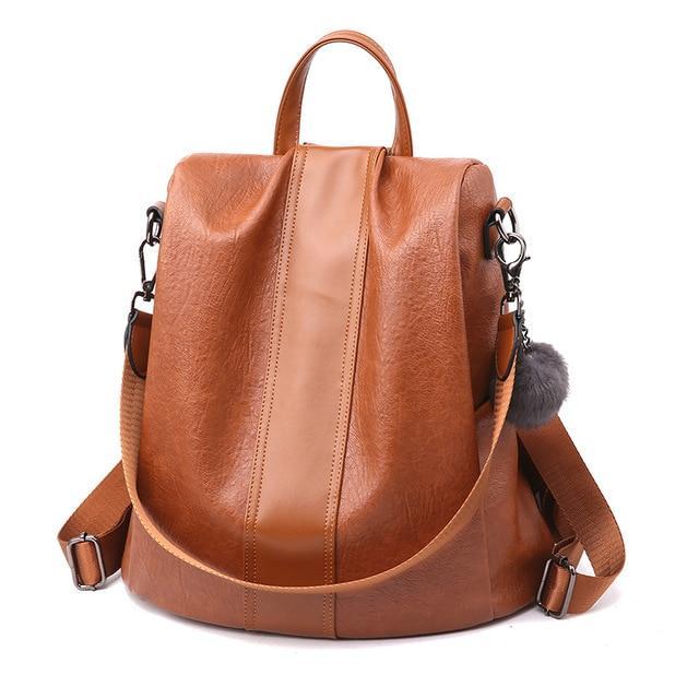 Anti Theft Leather Backpack